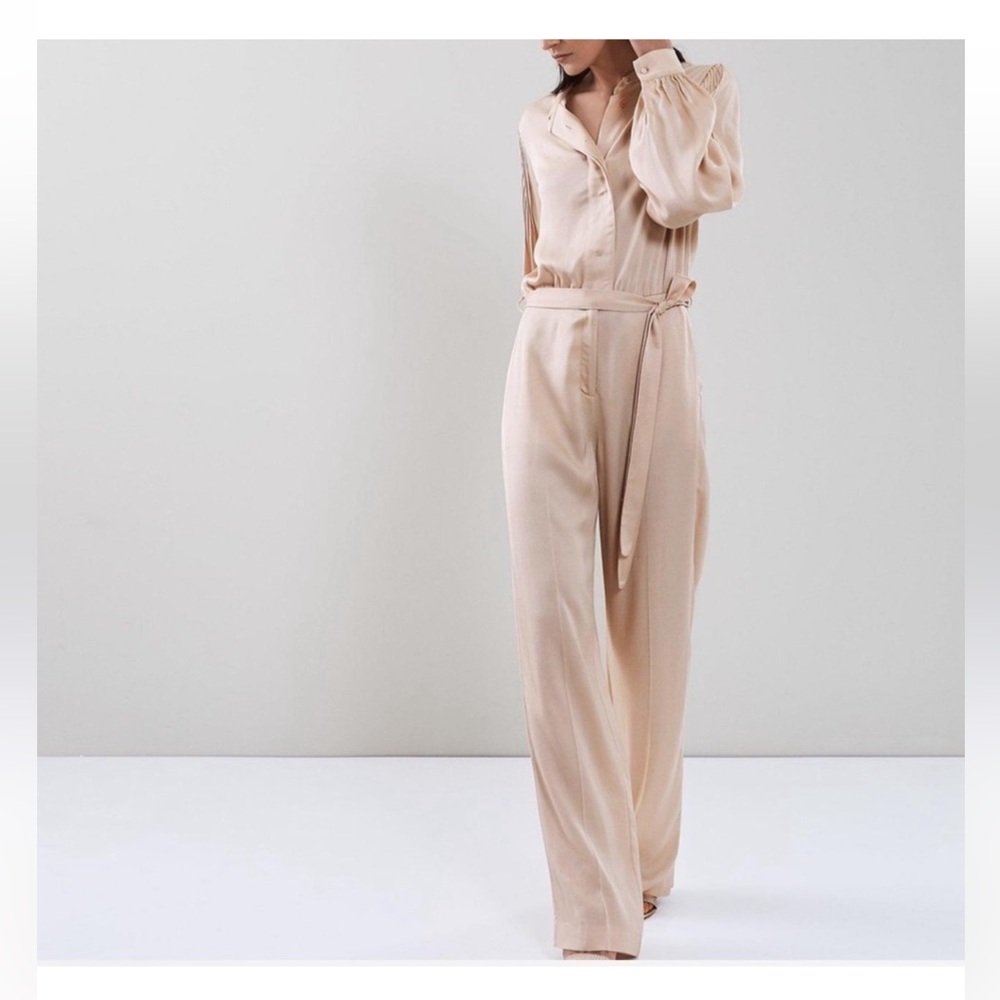 REISS Regina Pleat Satin Wide Leg Jumpsuit Size 8